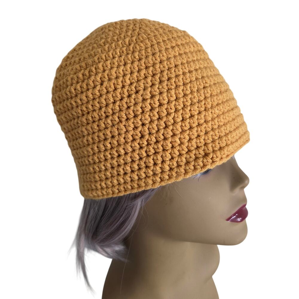 Handmade Crochet Beanie Hat Mustard Golden Rod Knit Cap One Size Casual - Picture 6 of 7